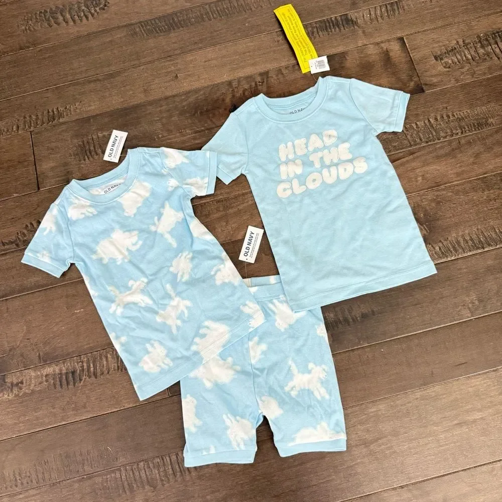 Old Navy Pajamas Set Clouds Blue Toddler 4T NWT Shorts T-Shirt Matching PJs